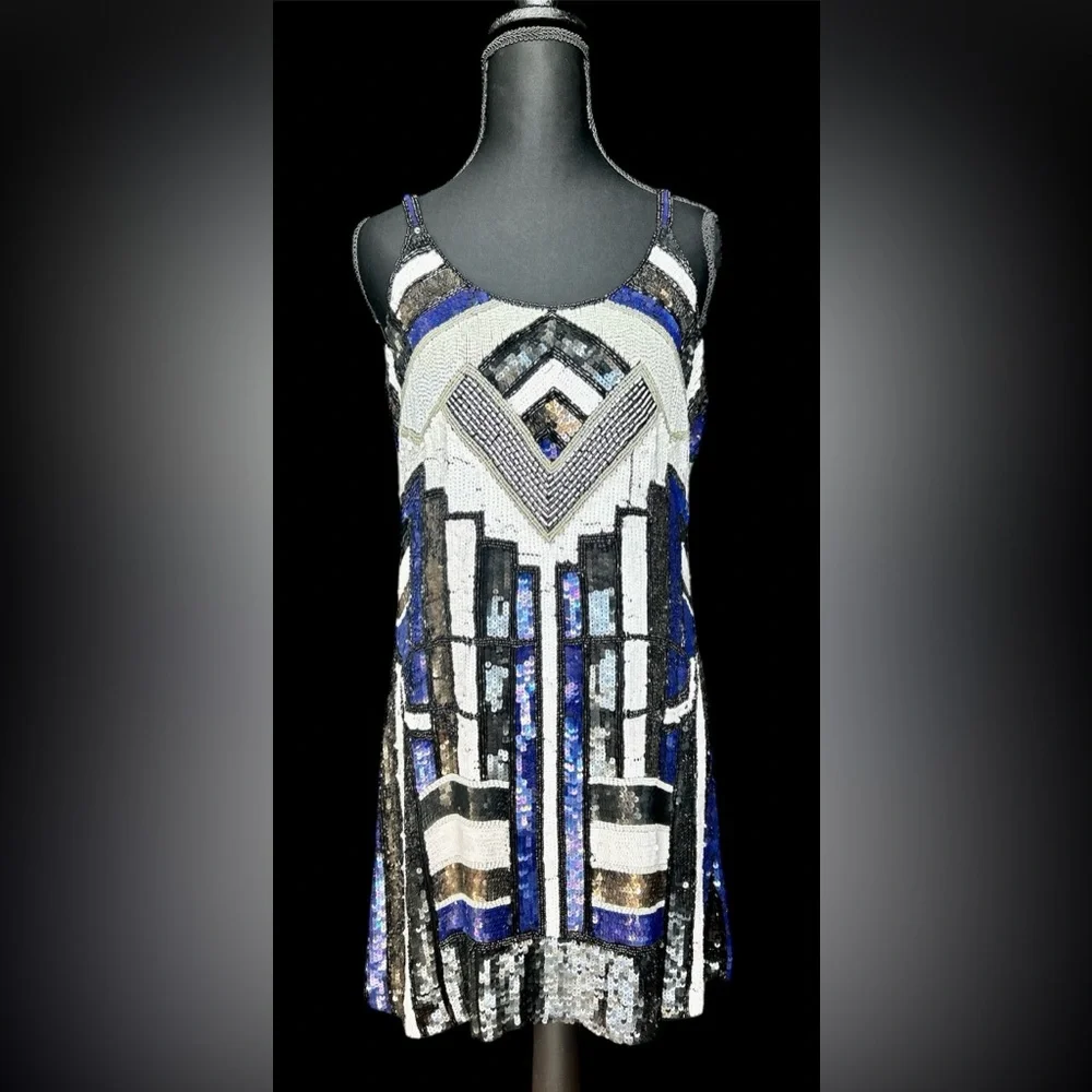 Parker Hayden Art-Deco Flapper Style Beaded Sequin Mini-Dress, 8/10 - Picture 3 of 10